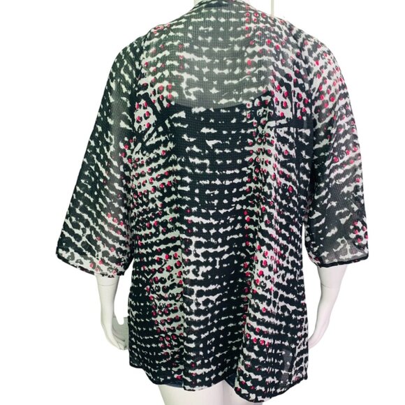 Lane Bryant Women Popover Top Semi Sheer Black Pink Print Pintuck Pleat Sz 18/20 - Picture 6 of 10